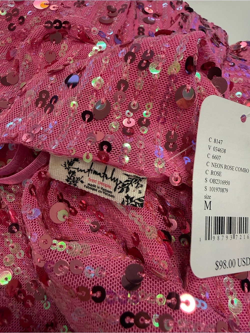 Free People Intimately Midnight
Kiss Sequin Mini Slip Dress in
Neon Rose - Picture 3 of 3